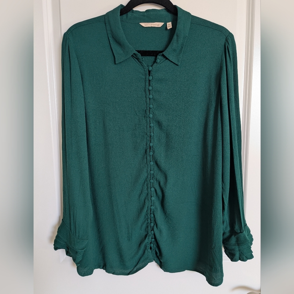 Soft Surroundings Poet Blouse Green Size Petite XL